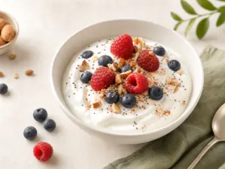 Yaourt nature avec fruits rouges